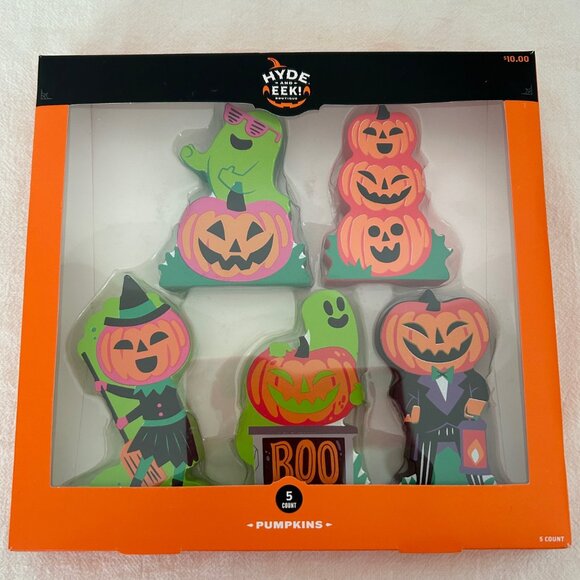Wood Pumpkins Mini Mantle Halloween Decorative Figurine Set - Hyde & EEK! - Picture 1 of 10